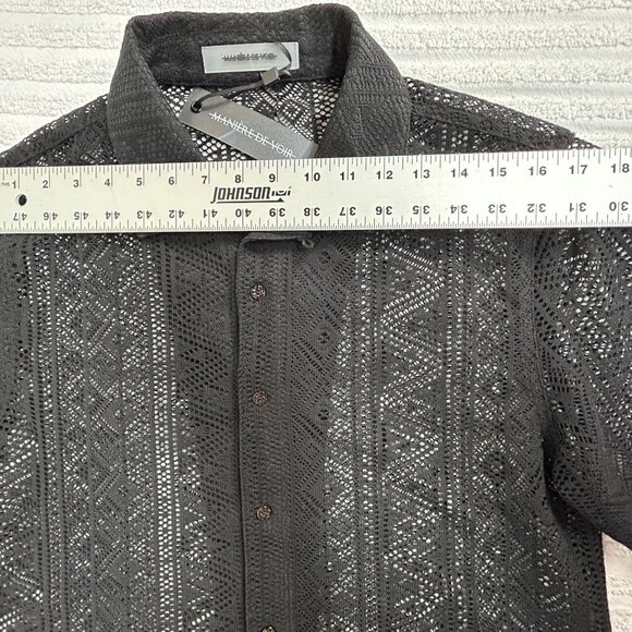 Manière De Voir Mens Black Sheer Pattern Short Sleeve Button-Up Shirt Large New - Picture 5 of 7